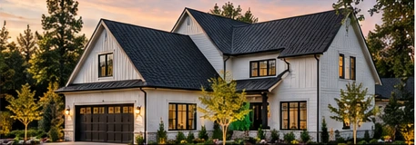 White home with charcoal roof inspiration